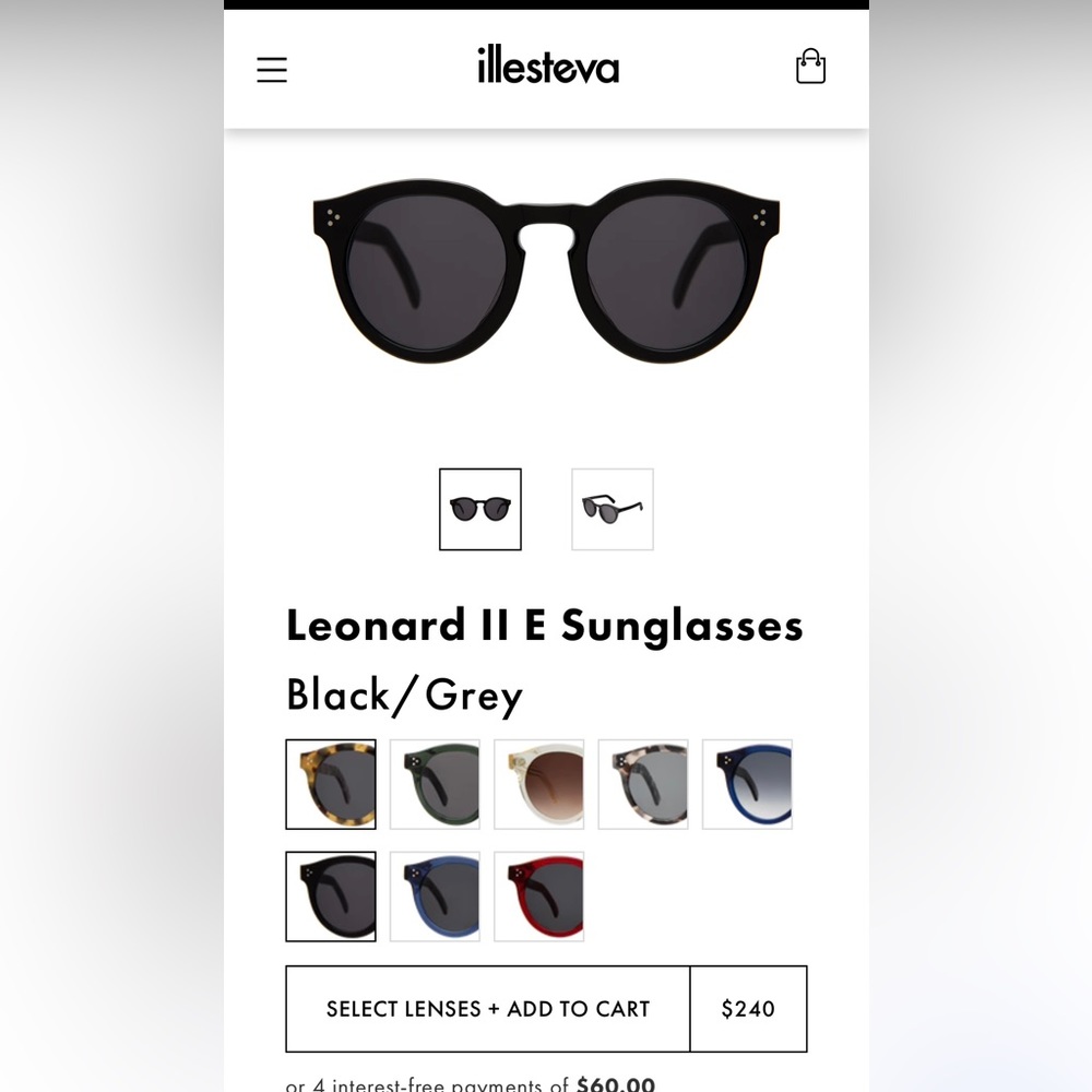 NWOT Illesteva Leonard II Glasses Black/Grey